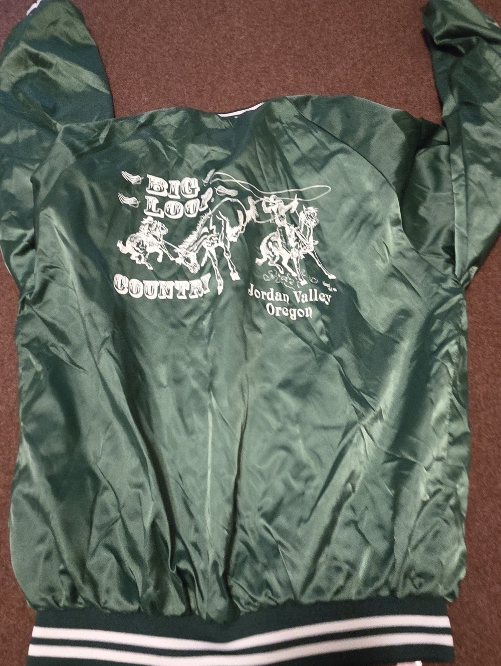 Vintage Green Satin Jacket Big Loop Country Jordan Valley Oregon USA Cowboy